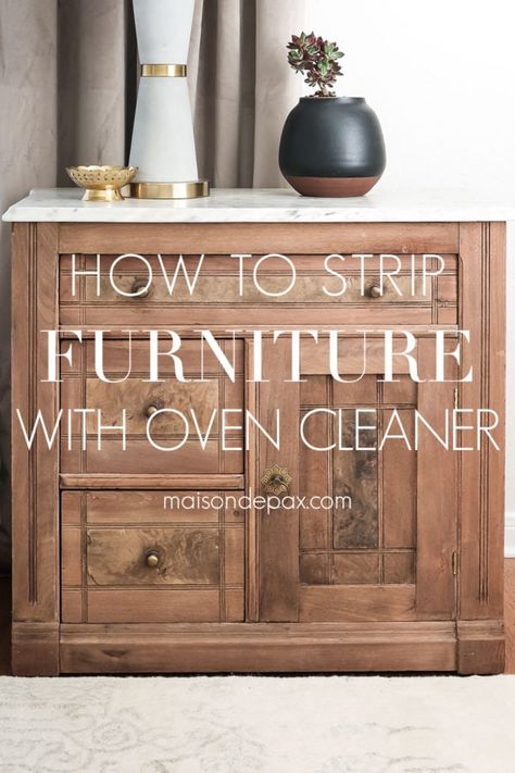 A complete guide on how to strip furniture with oven cleaner to get a beautiful, raw wood finish! #diyfurniture #woodfurniture #furnituremakeover Strip Wood Furniture, Stripping Wood Furniture, Strip Wood, Raw Wood Furniture, Bedroom Nightstands, Stripping Furniture, Stripping Paint, Next Furniture, Bleached Wood