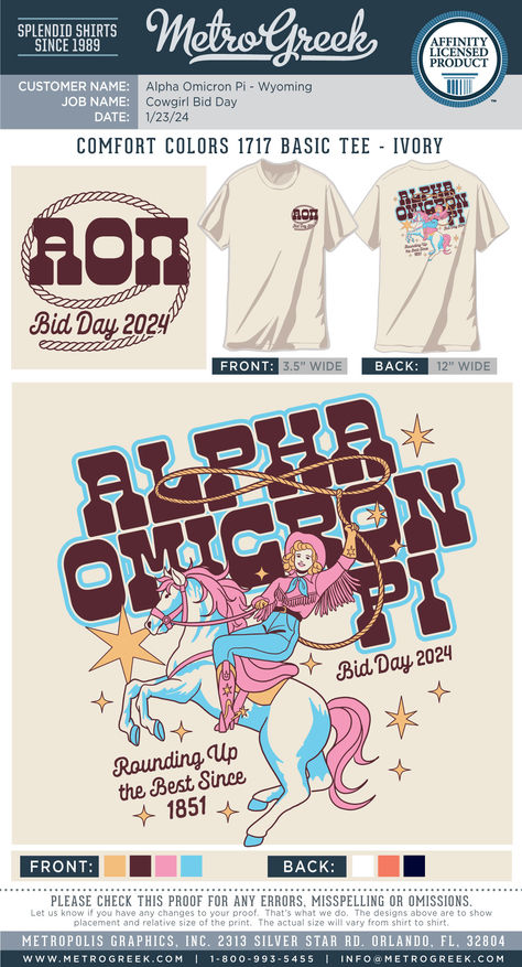 Alpha Omicron Pi Shirt | Bid Day Cowgirl Sorority Shirt | Sorority Bid Day Shirts | Cowboy Design | Sorority Designs | Metro Greek | Custom Greek Tees | Bid Day Ideas Cowgirl Bid Day, Cowgirl Sorority, Alpha Omicron Pi Shirts, Bid Day Ideas, Pr Ideas, Pi Shirt, Spring Recruitment, Bid Day Shirts, Sorority Shirt