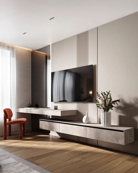 Studio Nacrt on Instagram: “Studio Nacrt design bedroom 💫” Study With Tv Unit Bedroom, Bedroom Tv Unit With Study Table, Tv Unit Master Room, Tv And Make Up Table Bedroom, Tv Unit Design Modern For Bedroom, Bedroom Tv Wall Ideas Modern, Tv Unit Design Bedroom, Tv Unit For Bedroom, Tv Wall Design Bedroom