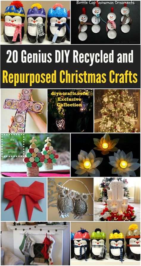 20 Genius DIY Recycled and Repurposed Christmas Crafts - Really good ideas for a frugal Christmas decorating experience, these are so Easy; there's something for everyone. Recycled Christmas Gifts, Recycled Christmas Decorations, Crafts By Season, Frugal Christmas, Crafts From Recycled Materials, Diy Recycle, Best Living Room, Recycled Crafts, Living Room Interior Design