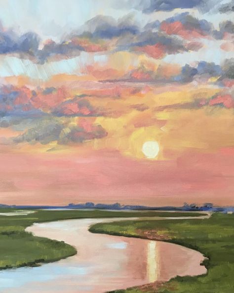 Marsh Landscape, Square Painting, Gouache Art, Landscape Paintings Acrylic, Arte Inspo, Nature Art Painting, Entertaining Ideas, Pinterest Ads, Sunset Painting