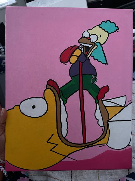 Simpson Painting Ideas, Cartoon Drip Art, Cartoons To Paint, Painting Ideas On Canvas Y2k, Canvas Painting Ideas Cartoon, 90s Painting Ideas, Simpsons Painting, Cartoon Paintings Easy, Painting Ideas On Canvas Cartoon