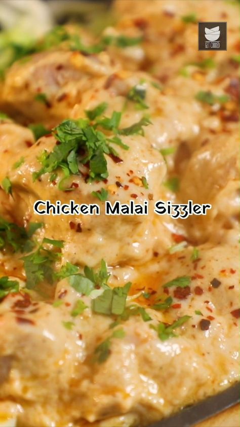 Chicken Sizzler Recipe, Dinner To Impress, Sizzler Recipes, Cardamom Seeds, Chicken Malai, Garam Masala Powder, Green Cardamom, Gram Flour, Watermelon Seeds