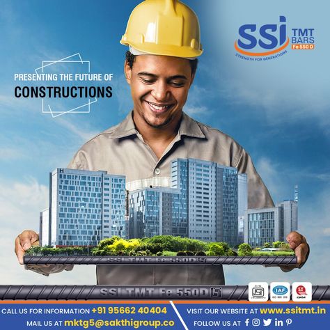 From bottom till top ,SSI TMT holds your construction with firmness . Special Features of SSI TMT 👍Low Carbon Content 👍 Uniform & Thick tempered martensitic rim. 👍 Uniformly maintained Ductility 👍Deliver any size of order For more details, call us at 95662 40404, log on to www.ssitmt.in for more product info. #tmtbars #steel #construction #strong #qualitytmt #strength #tmtbar #fetmt #constructionmaterials #civilengineer #engineers #civil #builders Low Carbon, Construction Materials, Civil Engineering, Steel Construction, Special Features, Log