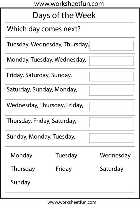 Days of the Week Days Of The Week Worksheet, Days Of The Week Activities, Calendar Skills, Reading Comprehension Kindergarten, First Grade Worksheets, English Worksheets For Kids, 1st Grade Worksheets, English Lessons For Kids, School Worksheets