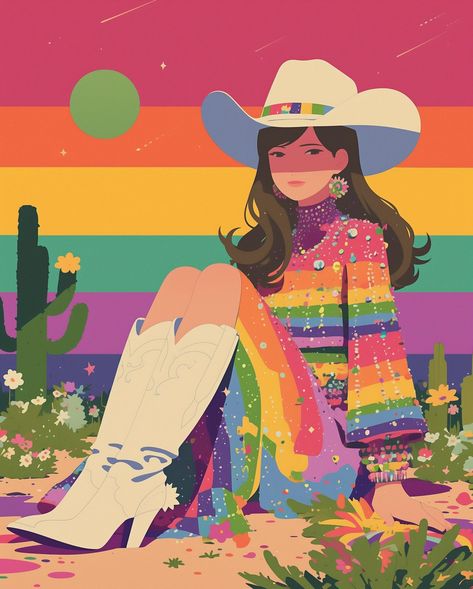 These cowgirls know the magic of the wild west and the beauty of the colors within. 🌵✨ #PsychedelicCowgirl #RainbowDreams #DesertMagic #CowgirlMagic #WesternVibes #SparkleAndShine #ColorfulLife #WildWestCharm #CowgirlStyle #AdventureAwaits Cowgirl Pfp, Cowgirl Era, Cowgirl Stuff, Cowboy Aesthetic, Girl Drawings, Cartoon Pictures, The Wild West, Cute Cartoon Pictures, Cow Girl