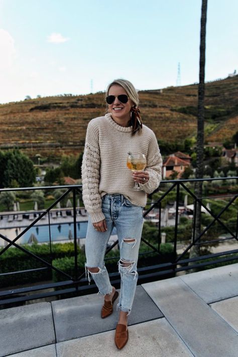 Pompom Sweater, Douro Valley Portugal, Boyfriend Jeans Winter, Styled Snapshots, Boyfriend Jeans Outfit, Paternity Leave, Portugal Travel Guide, Trip To Europe, Douro Valley