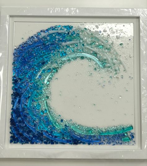 Glass Wave Art, Fused Glass Art Seascape, Fused Glass Waves, Glass Slumping Ideas, Fuse Glass Ideas, Melted Glass Art, Jo Downs, Shard Art, Fused Glass Wave