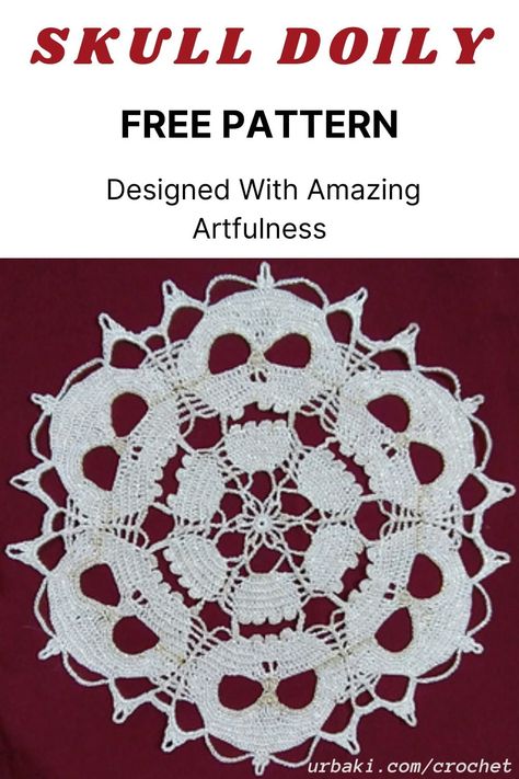 Skull Doily Pattern, Crochet Bat Doily, Sugar Skull Crochet Pattern Free, Skull Granny Square Pattern Free Crochet, Skull Crochet Pattern Free, Skull Granny Square Pattern, Crochet Skull Granny Square, Skull Doily, Skull Crochet