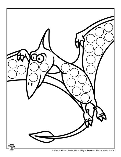 Pterodactyl Dot Marker Template Coloring Page | Woo! Jr. Kids Activities : Children's Publishing Pterodactyl Art Preschool, Pterodactyl Craft Preschool, Pterodactyl Art, Dinosaur Crafts Preschool, Dot Marker Printables, Crafts Preschool, Dinosaur Crafts, Dot Markers, Toddler Art