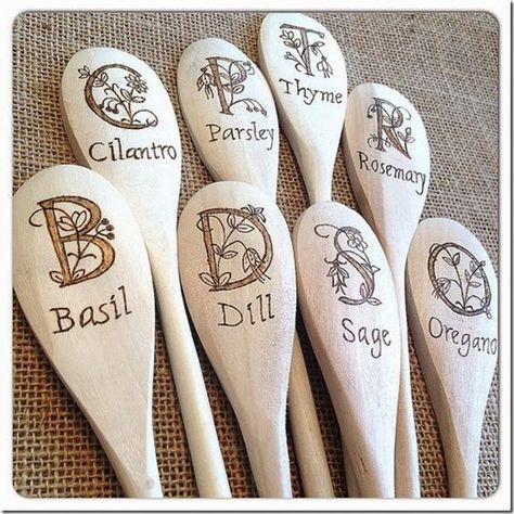 Marker Projects, Herb Garden Markers, Garden Plant Markers, Herb Markers, Wood Burning Crafts, Wood Burning Patterns, Garden Markers, Plant Markers, Wood Burning Art