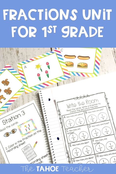 Teach your students to read halves and fourths with these fun fraction math stations. Students will play games, write the room, and fill in interactive notebook pages to practice reading fractions of half and fourth. Perfect for first grade. Fractions First Grade, First Grade Fractions, Fraction Math, Unit Fractions, Teaching Fractions, Notebook Pages, Write The Room, Practice Reading, Social Studies Resources