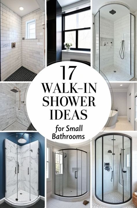 17 Walk-In Shower Ideas for Small Bathrooms Shower Remodel For Small Bathroom, Small Walk In Shower With Curtain, Smallest Shower Ideas, Small Shower Ideas Corner, Small Bathroom With Stall Shower Ideas, Small Bathroom Ideas With Shower Walk In Interior Design, Corner Shower Stalls For Small Bathrooms, Small Stand Up Shower Bathroom Ideas, Tiny Shower Bathroom