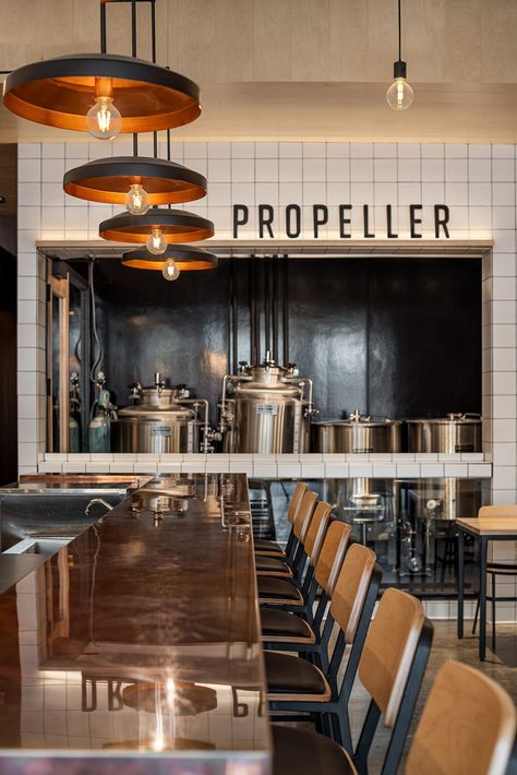 Brewery Interior Design | Propeller Brewing — D360 Inc. Brewery Design Interior, Taproom Design Brewery, Brewery Bar Design, Home Brewery Design, Taproom Design, Brewery Interior Design, Industrial Brewery, Beer Bar Design, Brewery Interior