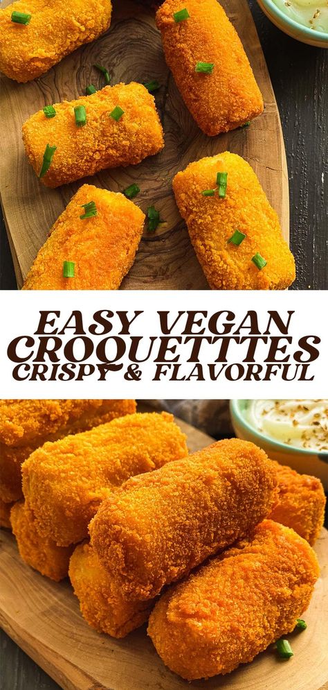 Vegan Starters Recipes, Vegan Appetizers For Thanksgiving, Healthy Croquettes, Vegan Croquettes Recipe, Vegan Potato Appetizers, Vegan Dishes For A Party, Vegan Thanksgiving Appetizers, Vegetarian Croquettes, Vegan Entrees