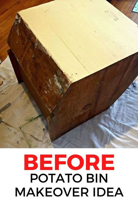 Are you decorating on a budget but want to add a unique vintage style side table to your living room decor? Check out this repurposed potato bin before and after makeover idea. #diy #sidetable #repurposed Potato Bins, Before And After Makeover, Potato Bin, Crate Bench, Diy Privacy Fence, End Table Makeover, Recycling Crafts, Style Side Table, Homemade Chalk