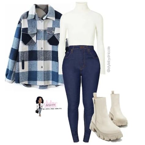 Blue And White Flannel Outfit, Birthday Outfits Plus Size, Shein Birthday Outfits, Wearing Vs Styling Outfits, Plus Size Flannel Outfits, White Flannel Outfit, Outfits Azul, Outfit Ideas Amazon, Flannel Outfit