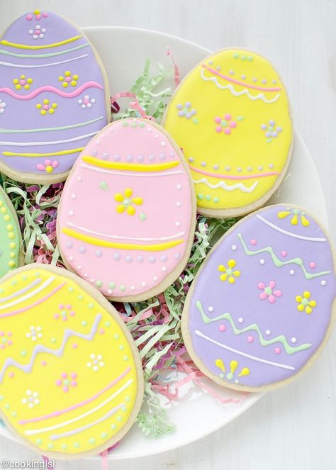 Egg Sugar Cookies, Easter Egg Sugar Cookies, Cookies With Royal Icing, Easter Egg Cookies, Easter Sugar Cookies, Easter Sweets, No Egg Cookies, Spring Cookies, Easter Baking