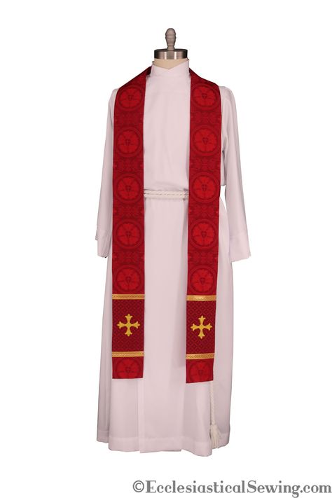 Pentecost Stole | Lutheran Stole | Reformation Stole | Red Stoles for Clergy | Pastor Stoles | Priest Stoles | Ecclesiastical Sewing Liturgical Stoles, Priest Robes, Cross Ideas, Luther Rose, Priest Stole, Clergy Stoles, Advanced Sewing, Embroidery Supplies, Brocade Fabric