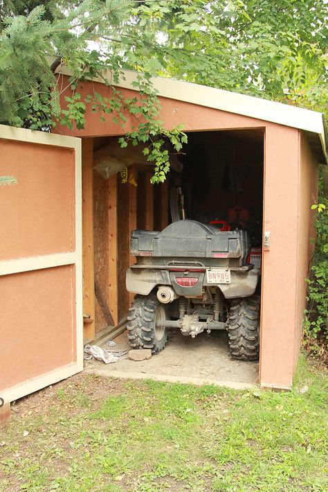 quad storage shed 2 Atv Shed Ideas, Atv Storage Shed, Atv Storage Ideas, Atv Storage, Backyard Garage, Building A Shed, Cottage Design, Mountain Home, Shed Storage