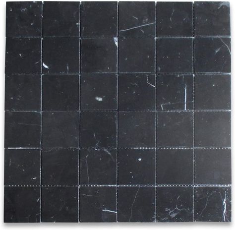 Black Marble Tile Shower Ideas, Black Marble Shower Floor, Black Square Tile Backsplash, Black Square Tile, Black Marble Tile, Second Bathroom, Herringbone Mosaic Tile, Square Mosaic Tile, Marble Square