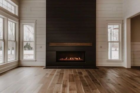 24 Gorgeous Electric Fireplaces That Are Cozy & Chic Bedroom With Fireplace Master, Electric Fireplace Ideas, Black Brick Fireplace, Sleek Fireplace, Fireplace Designs, Fireplace Tv Wall, Shiplap Fireplace, Electric Fireplaces, Fireplace Built Ins