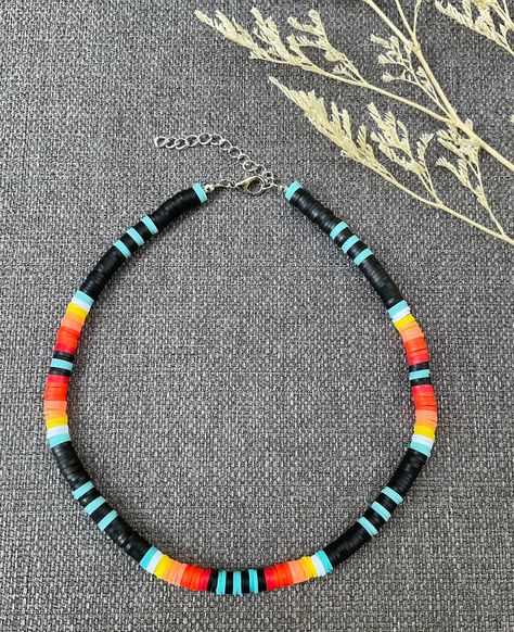 This necklace is handmade to last, with a nice colorful pattern, perfect for the summer ( or any time of the year, really)! This choker necklace gives bohemian-style vibes to your look. Each boho-style necklace was created with 6mm clay polymer discs, stainless steel-look lobster clasp, and 2 inch extender chain. I'm offering this necklace in seven different lengths. If you are interested in a different length or colors, please message me! My business thrives on Customer Satisfaction Please do not hesitate to reach me in case there is something wrong with your purchase. I will try my best to make it right for you. Thank you for shopping JGBestBeadedJewelry! Beaded Surfer Necklace, Diy Clay Bead Necklace, Polymer Clay Beads Ideas, Clay Bead Necklace Ideas, Clay Necklace Ideas, Trendy Crafts, Clay Bead Jewelry, Polymer Necklace, Necklace Clay