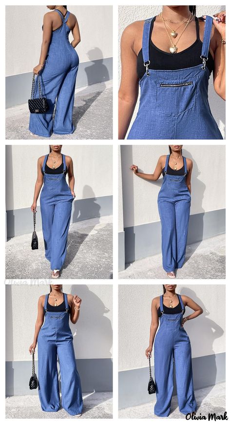 Olivia Mark – Wide-Leg Suspender Jumpsuit with Pocket Design – Olivia Mark Dressy Jumpsuit Outfit, Women Jumpsuit Outfits, Jumpsuit Ideas, Jumpsuit Outfit Casual, Jumpsuit Styles, Modeling Outfits, Suspender Jumpsuit, Dressy Casual Outfits, Suspenders For Women