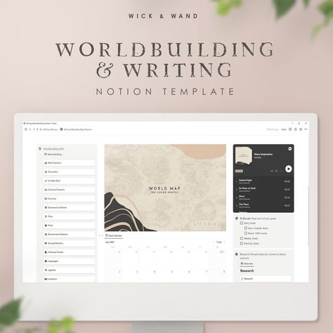 After using so many writing planners out there, I realized I needed an all-in-one digital planner, goal tracker, AND brainstorming partner for my worldbuilding & writing projects. This template is all of the above and more with a number of additional handy bells and whistles! :) FULL PREVIEW LINK HERE https://wickandwand-writing.notionlinker.com  Included on your planner dashboard you will find: 1️⃣ A Worldbuilding Wiki: A categorized list of worldbuilding topics that you can create notes in wit Notion Worldbuilding, Notion Book Shelf Template, Worldbuilding Template, Notion Author Template, Notion Book Writing Template, Bookish Notion Template, Goal Calendar, Writing Planner, Notion Library