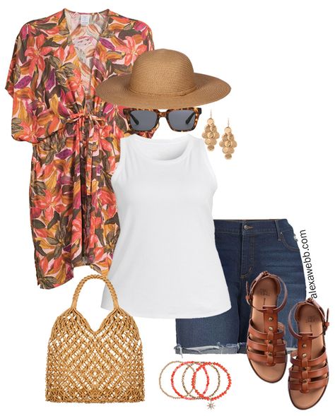 Plus Size Vacation Outfits with Walmart - Alexa Webb Summer Cruise Outfits Plus Size, Summer Beach Outfit Plus Size, Plus Size Resort Wear Outfits, Plus Size Vacation Outfits, Beach Outfits Women Plus Size, Outfit For Beach, Martha Vineyard, Casual Dinner Outfit Summer, Plus Size Beach Wear