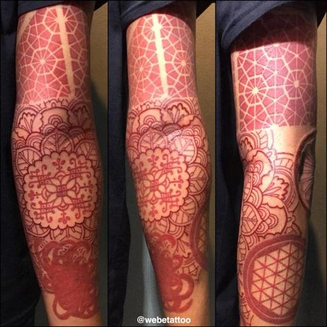 All Red Tattoo Sleeve, Heinz Tattoo, Red Ornamental Tattoo, Red Ink Sleeve Tattoo, Red Tattoo Sleeve, Red Arm Tattoo, Red Sleeve Tattoo, Muppet Tattoo, Geometric Throat Tattoo