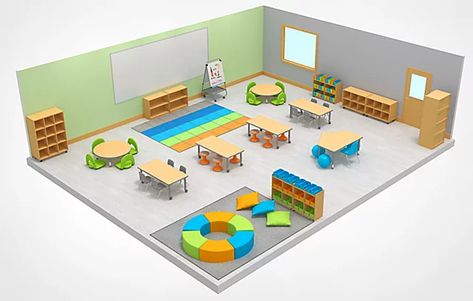 Preschool Room Layout, Toddler Daycare Rooms, Classroom Floor Plan, Preschool Classroom Layout, Classroom Seating Arrangements, Childcare Rooms, School Library Design, Kindergarten Interior, Classroom Arrangement