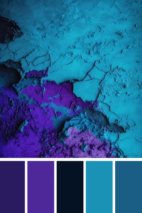 Cracked Texture: A striking abstract image featuring a cracked, weathered surface with vibrant teal and deep purple hues, creating a rugged yet captivating contrast between Teal and Purple Color Palette. Turquoise And Purple Color Palette, Teal And Purple Aesthetic, Blue Green Purple Color Palette, Color Scheme Generator, Cracked Texture, Purple Color Combinations, Teal Color Palette, Purple Color Palette, Purple Color Schemes