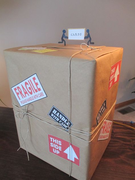 Card box for "Moving" Party - have friends drop in notes to mail in the first few months following the move Mail Theme Party, Moving Party Decorations, Goodbye Party Ideas Moving, Goodbye Party Ideas, Pool Party Diy, Moving Party, Bon Voyage Party, Graduation Party Backdrops, Goodbye Party