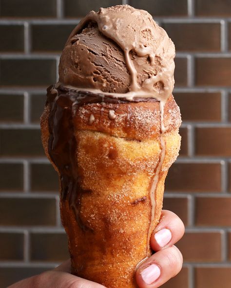 Cinnamon Sugar Donut Cones Recipe by Tasty Donut Cone, Vegan Cinnamon Rolls, Sugar Donut, Cinnamon Sugar Donuts, Frozen Treats, Cinnamon Sugar, Beignets, Something Sweet, Ice Cream Cone