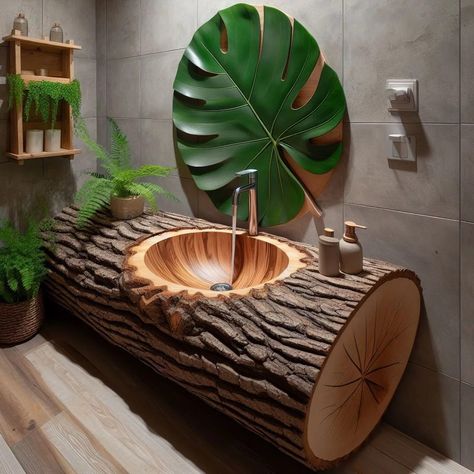 Wood inspired bathroom sink Creative Sink Ideas, Sink Trends, Zen Bathroom Design, Contemporary Sink, Carving Furniture, Weathered Wood Finish, Wood Carving Furniture, Wood Sink, Zen Bathroom