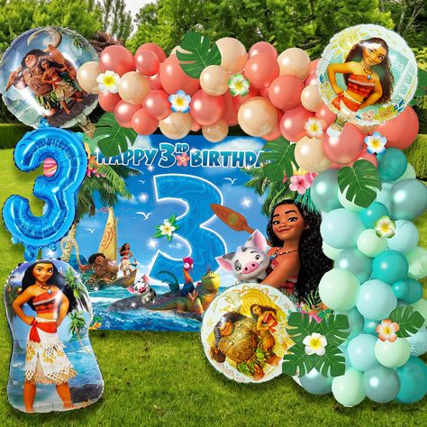 PRICES MAY VARY. Moana 3rd Birthday Party Supplies Set: 25pcs 12inch balloons,50pcs 10inch balloons,25pcs 5inch balloons,1Pc 40inch number 3 foil balloon,2pc moana foil balloon,2pc 18inch rotundity balloons,1Pc 5*4ft moana 3rd Birthday Backdrop. Premium Material:The moana party balloons are made of durable natural latex, You don't have to worry about the quality of the balloon of your surprise party, but don't let the balloon expand too much. Easy to Assemble:With the free accessories, it's easy Moana Party Ideas Decoration, Moana Birthday Balloons, Moana Balloon Garland, Moana Balloons, Baby Moana Birthday Party, Moana Themed Birthday Party, Moana Birthday Party Ideas, Moana Birthday Party Theme, Barbie Party Decorations