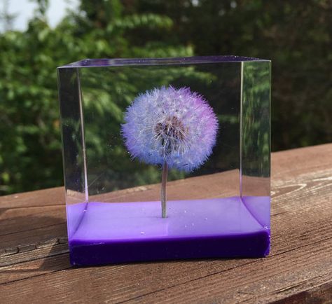 Purple Oregonian Dandelion Cube Keepsake. Dandelion by DivoForest Diy Resin Lamp, Diy Resin Projects, Resin Jewelry Diy, Resin Jewelry Making, Resin Design, Epoxy Resin Wood, Epoxy Resin Crafts, Epoxy Resin Art, Diy Resin Art