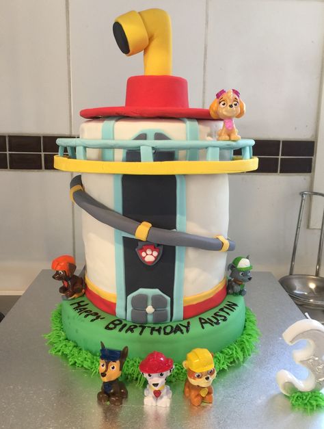 Paw Patrol Birthday Cake Lookout Tower, Paw Patrol Lookout Tower Cake, Paw Patrol Lookout Cake, Paw Patrol Tower Cake, Paw Patrol Lookout Tower, Motorcycle Birthday Cakes, Paw Patrol Birthday Party Cake, Paw Patrol Tower, Paw Patrol Lookout