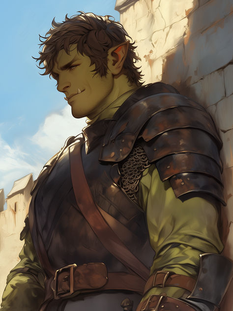 Sheggen, Tiller's Guard, Half-Orc Fighter, Goldenfields, Storm King's Thunder Dnd City Guard, Orc Fighter Dnd, Steampunk Orc, Dnd Fighter Art, Half Orc Dnd Male, Orc Oc Male, Orc Champion, Orc Blacksmith, Half Orc Bard