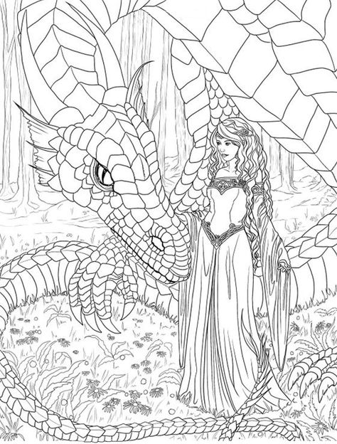 Dragon and Princess Coloring Page Bratz Coloring, Realistic Mermaid, Dragon Coloring, Coloring Pages For Grown Ups, A Coloring Page, Coloring Pages Inspirational, Rainbow Canvas, Dragon Coloring Page, Mermaid Coloring Pages