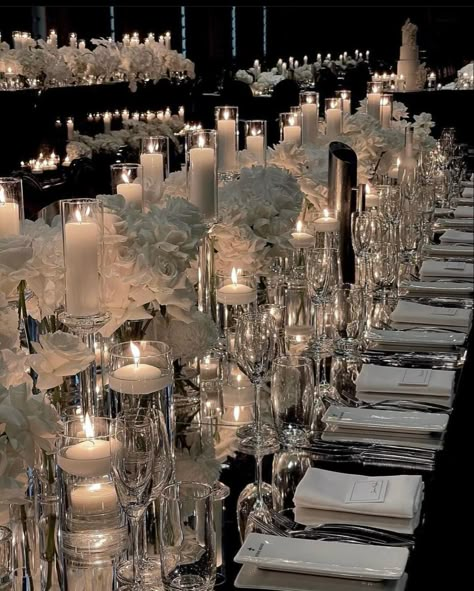 Grey White Wedding Theme, Black And Silver Wedding Theme Bridesmaid Dresses, Silver Wedding Centerpieces Elegant, Black And Silver Themed Party, Night Time Bridal Shower Ideas, Black Themed Quinceanera, Dark Grey Wedding Theme, Elegant Wedding Theme Classy, Black And White Quinceanera Theme