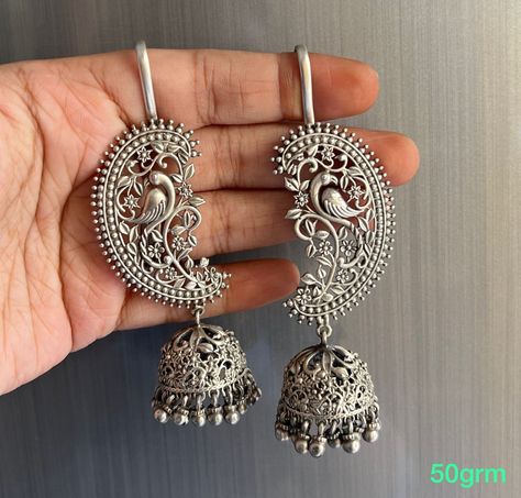 Excited to share the latest addition to my #etsy shop: 925 Solid silver Stud Peacock Design Jhumki earrings, Antique Black silver earring jewelry, stud Silver earrings handmade fashion Jewelry https://etsy.me/3A22whg #silver #anniversary #valentinesday #lovefriendship Traditional Silver Earrings, Oxidised Jewellery Earrings, Antique Silver Jewelry Indian, Silver Jwellary, Silver Jewelry Indian, Personalized Silver Jewelry, Earring Tops, Silver Packaging, Designer Silver Jewellery