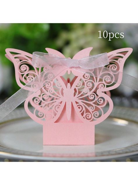 10pcs/pack Pink Butterfly Laser Cut Candy Box For Wedding Christmas Party With Delicate Ribbon Packaging Box As Holiday Gift, DIY PackagingI discovered amazing products on SHEIN.com, come check them out! Ribbon Packaging, Butterfly Balloons, Dulces Halloween, Girly Birthday Party, Butterfly Birthday Party, Halloween Candy Bags, Candy Gift Box, Mini Gift, Butterfly Party