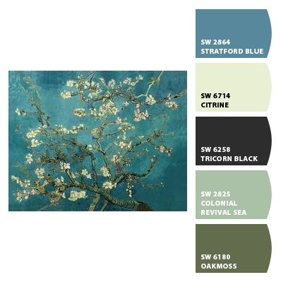 Interior Paint Colors Schemes, Almond Blossoms, Van Gogh Almond Blossom, Pantone Colour Palettes, Blue Chinoiserie, House Color Palettes, Paint Color Schemes, Paint Color Palettes, Almond Blossom