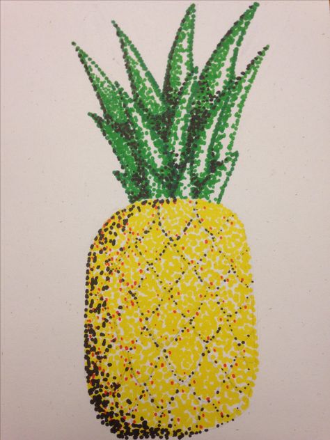 Pineapple Pointillism! Pointillism Easy, Pointillism Painting, Q Tip Painting, Stippling Art, 3rd Grade Art, Creating Artwork, Rock Painting Ideas Easy, Drawing Projects, Rock Painting Art