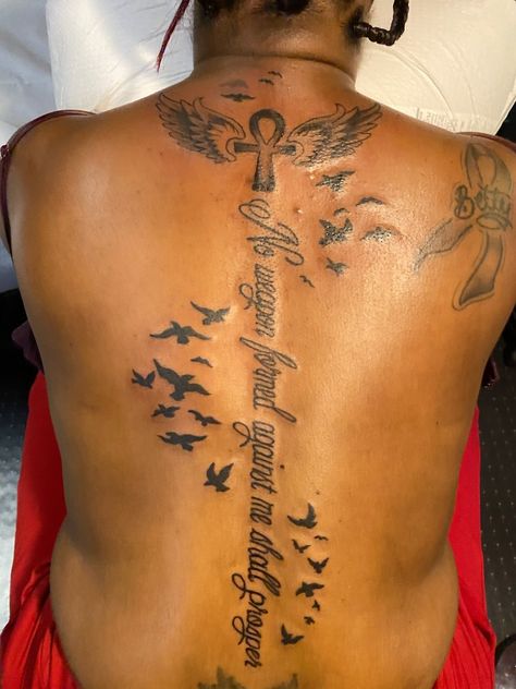 Back Tattoos With Words, What Is Real Will Prosper Tattoo, Me Against The World Tattoo, Against The World Tattoo, Scripture Tattoos Black Women, Prosper Tattoo, The World Tattoo, Black Ink Crew, Cute Foot Tattoos