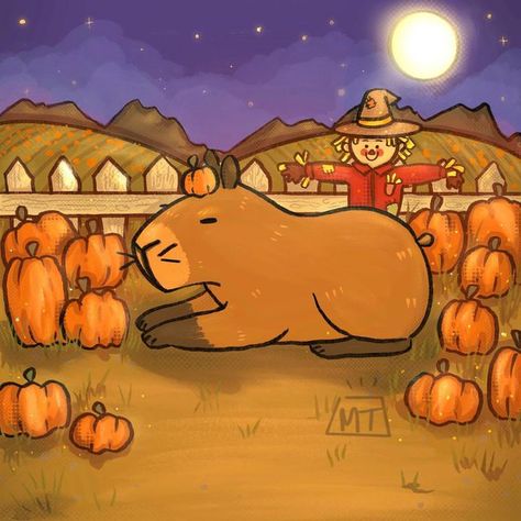 Spooky Season Drawings, Pumpkin Patch Drawing, Halloween Capybara, Pumpkin Patch Art, Capybara Halloween, Capybara Art, Pumpkin Drawing, Fall Drawings, Spooky Stuff