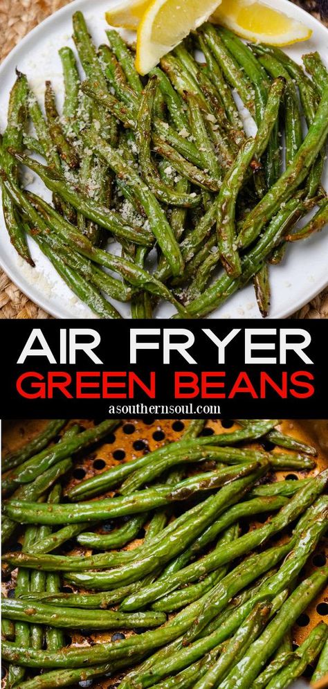 Simple Green Beans, Air Fryer Recipes Green Beans, Air Fryer Green Beans, Air Fried Green Beans, Fresh Green Bean Recipes, Cooking Fresh Green Beans, Cooking Green Beans, Air Fryer Oven Recipes, Air Fry Recipes