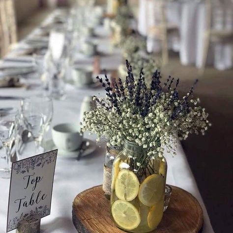 Lavender Lemon Wedding, Lemons And Lavender Decor, Lemon Lavender Bridal Shower Theme, Lavender Table Setting Wedding, Lavender And Lemon Decor, Lemon And Lavender Bridal Shower Ideas, Lavender Table Decor, Lavender Brunch, Lemon And Lavender Wedding